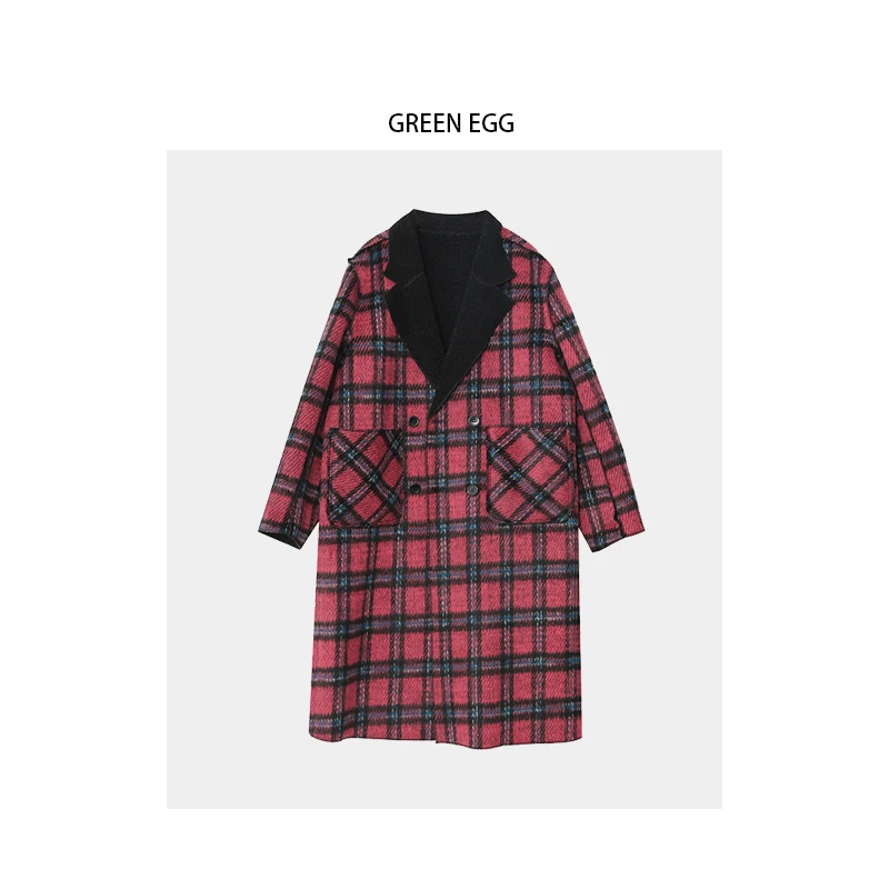 【狂欢价】A497韩版复古两穿格纹大衣冬中长款气质宽松遮肉大衣
