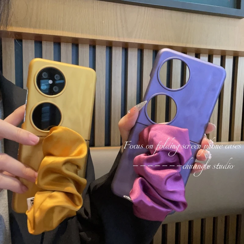 适用于华为pocket2手机壳几何纹烤漆壳丝巾腕带防摔保护壳p50女款