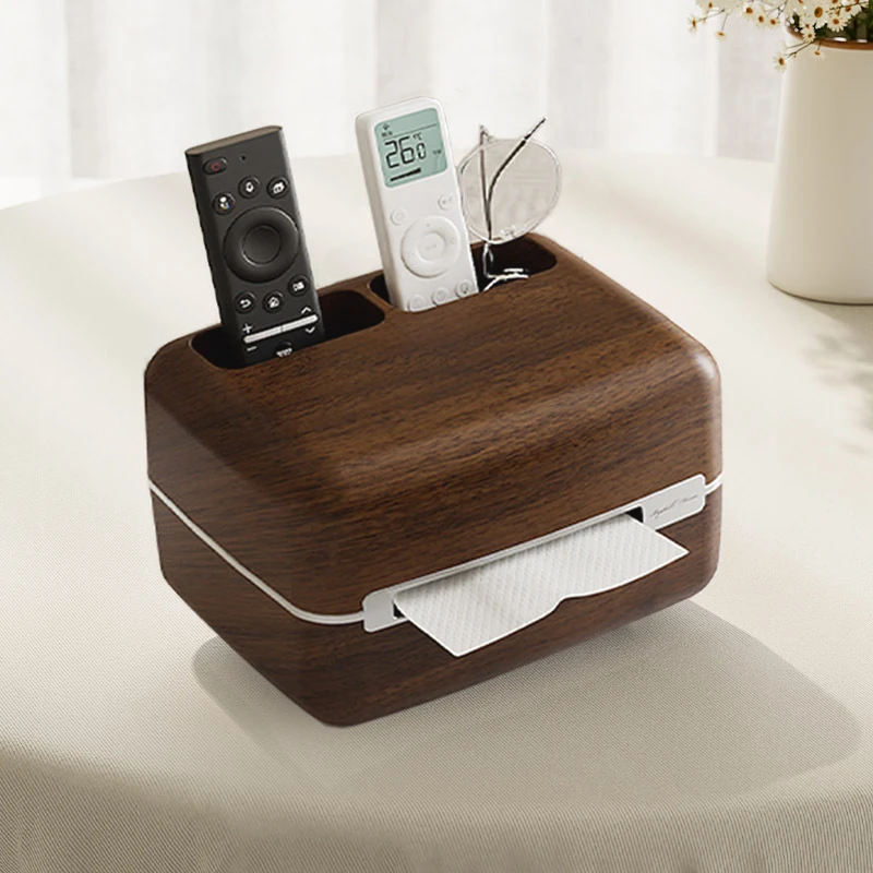 客厅纸巾盒轻奢家用磁吸中古风桌面茶几抽纸盒弹簧遥控器收纳卧室