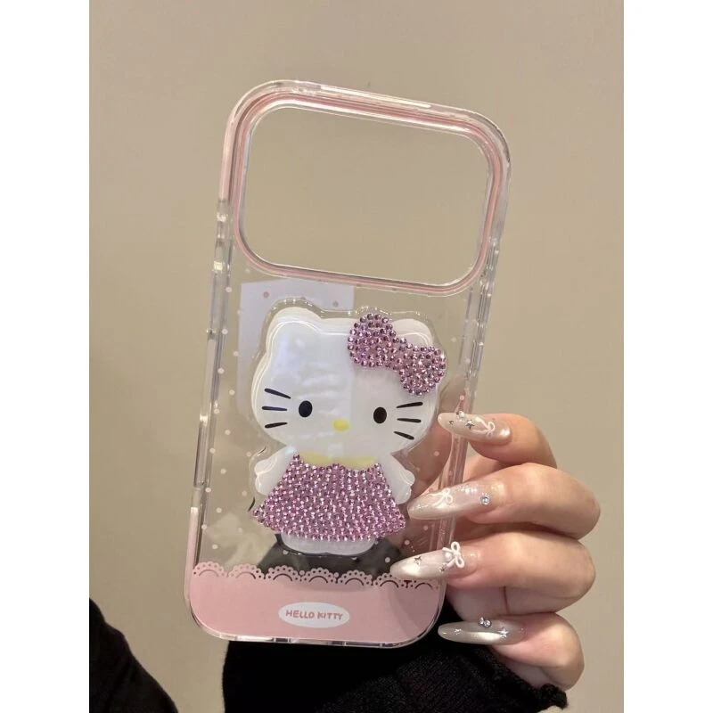 甜美波点少女粉点钻裙子猫咪适用iPhone17promax苹果16手机壳新款
