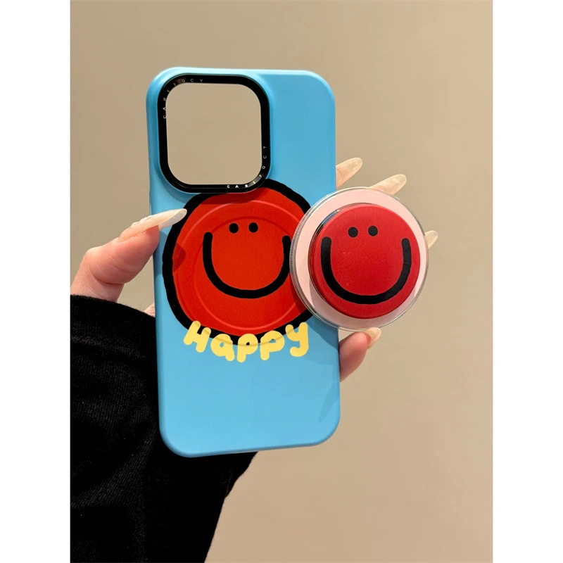 适用苹果iphone16promax简约笑脸5pro搞怪14pro支架13磁吸手机壳