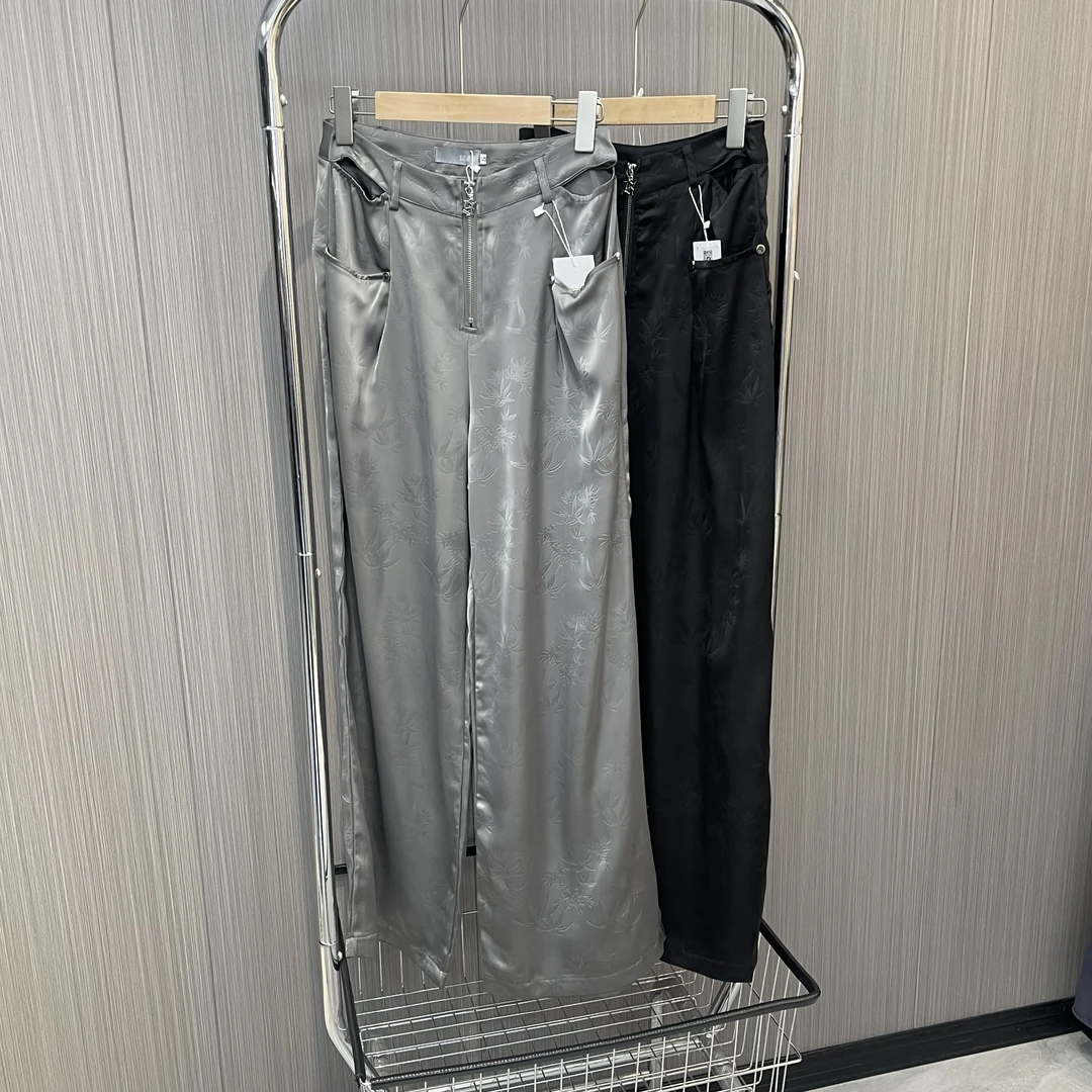 新中式高腰春季薄款阔腿裤休闲裤W-2598