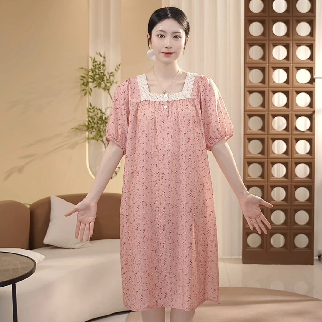 芙蓉世家【法式睡裙短袖～莱赛尔天丝】宽松超凉快家居睡裙可外穿～合