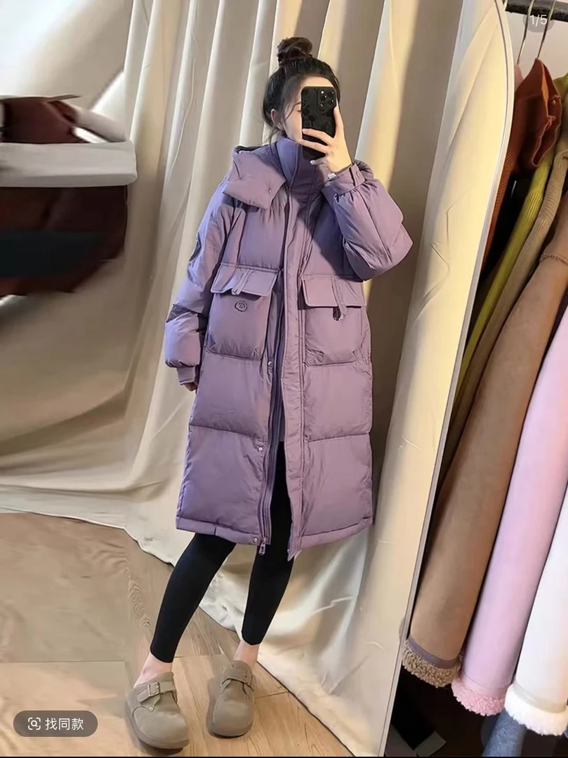 2024新款半粒扣中长款羽绒服外套女宽松保暖时尚连帽收腰 8807