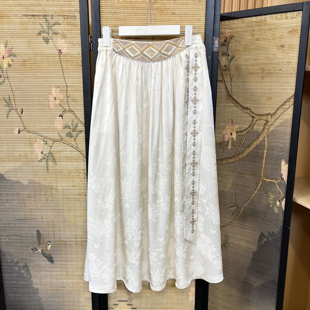 3083【衍夏】新款重工刺绣高腰薄款半身裙