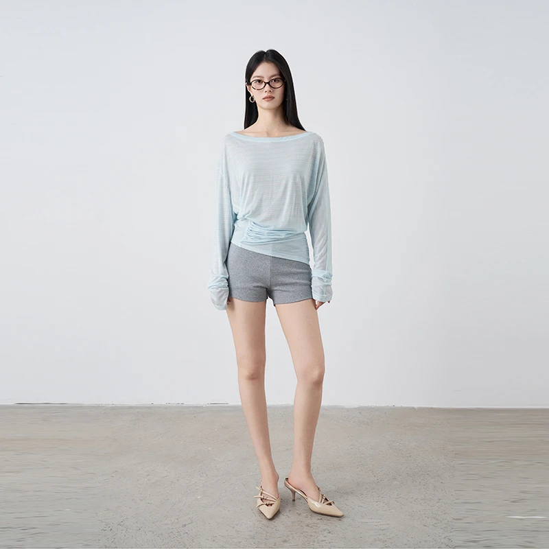 Moprobably李予诺「莫线衫」“100莱赛尔”法式条纹斜肩T恤L5247048