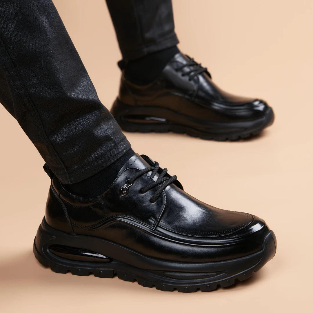 男士皮鞋  新款高端减震气垫厚底防滑青少年时尚潮流休闲软底潮鞋