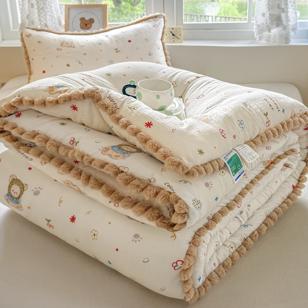 毛球花边皱皱纱冬被加厚保暖被子被芯学生宿舍单人春秋被褥四季被