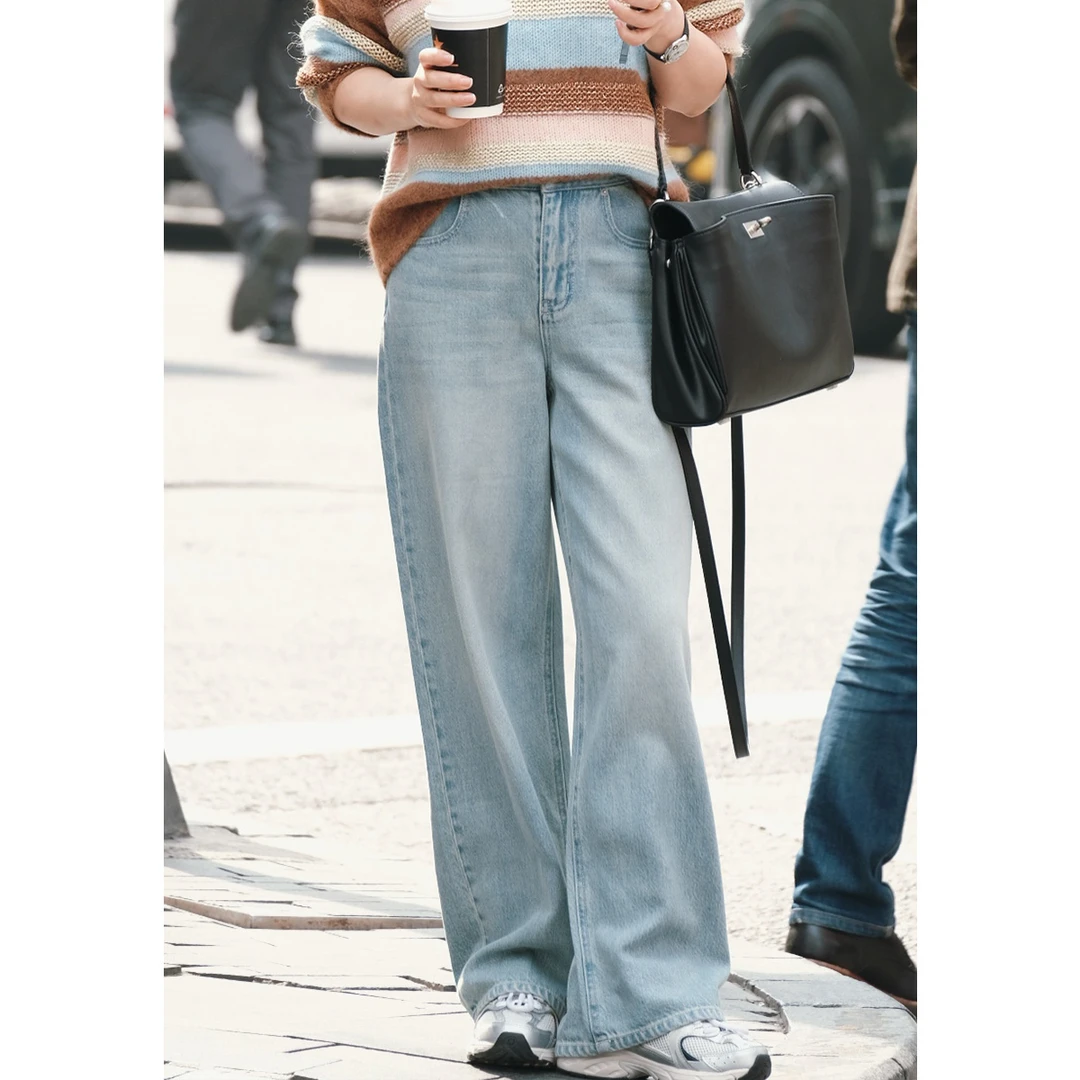 一支探戈丨小个子极简 时髦复古两粒扣高腰直筒牛仔裤2516004