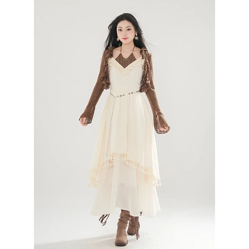 尼河日照 波西米亚美拉德异域风温柔气质连衣裙不规则吊带裙