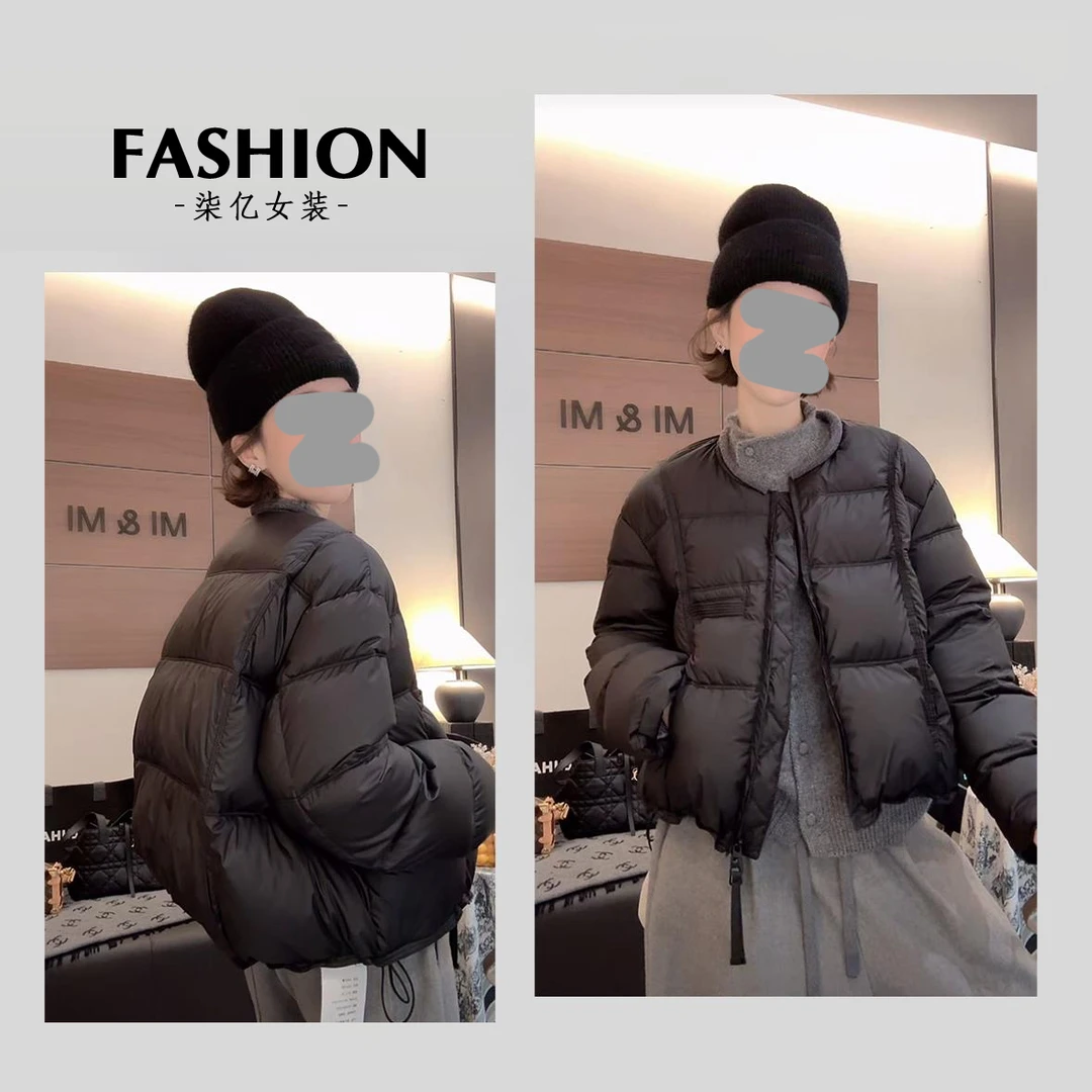 轻薄短款简约棉衣棉服女今年网红款冬季新款时尚圆领宽松保暖外套