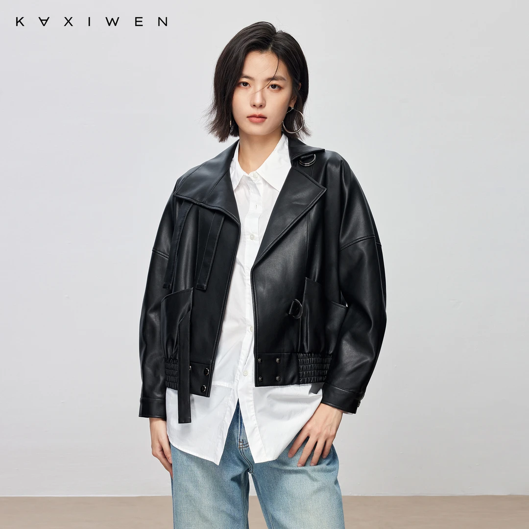 【乔臻臻专属】设计感时尚廓形皮衣短款气质百搭外套X08BWS3607
