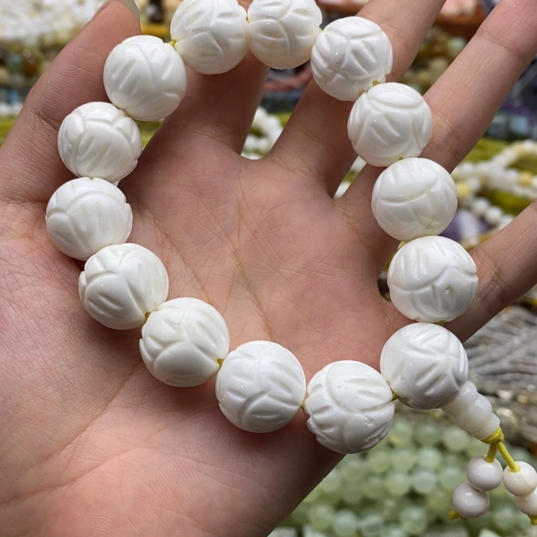 未镶嵌玛瑙/玉髓珠宝半成品一条车贝壳莲花雕刻手链16mm