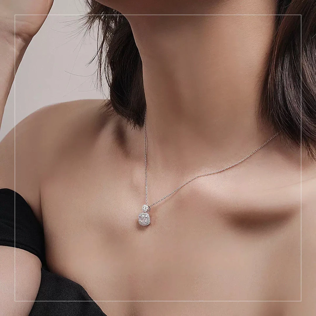 钛钢项链 时尚方糖简约几何吊坠短款颈链系列项链项饰F2023