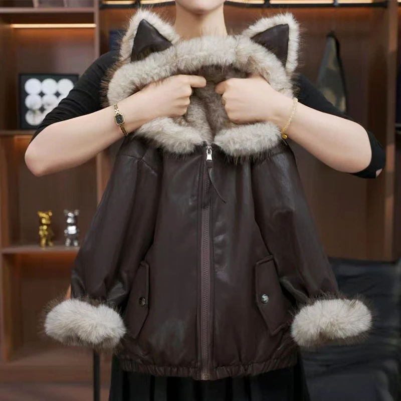 女童加绒外套秋冬2025新款儿童百搭连帽上衣韩版女孩加厚皮衣洋气