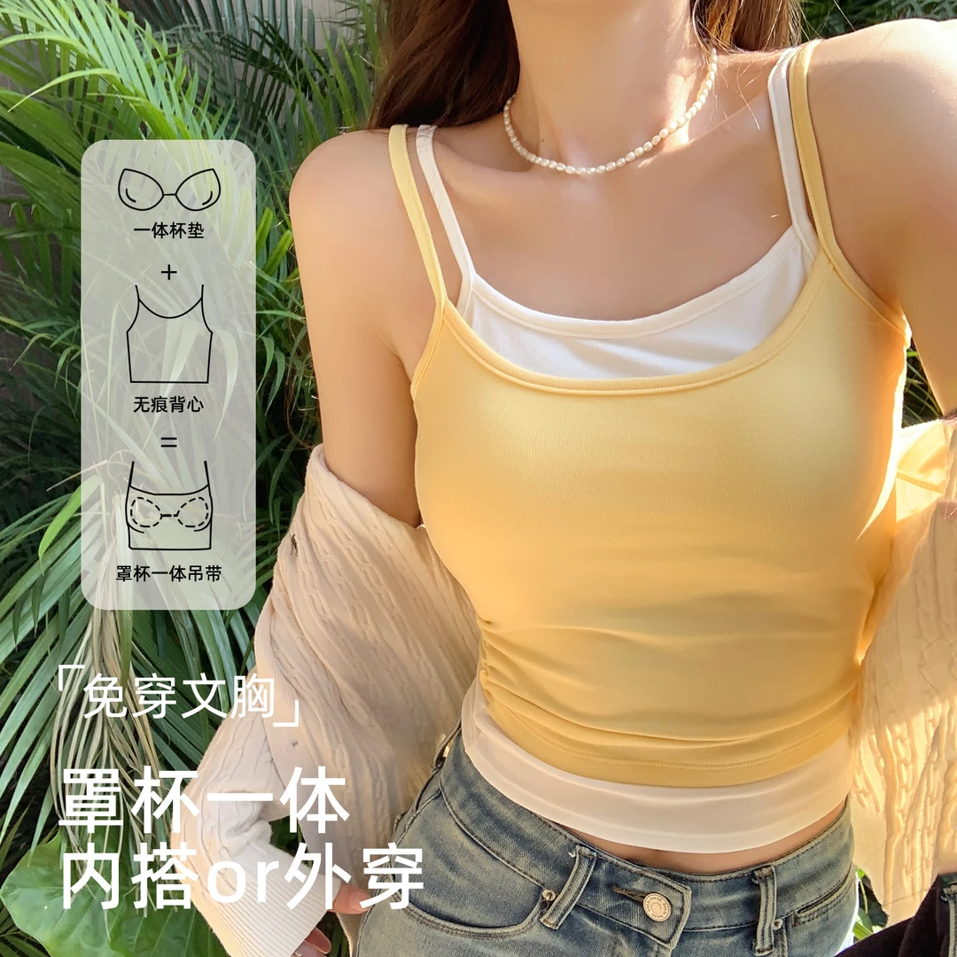 新款纯欲风设计感假两件吊带背心女外穿修身显瘦外穿辣妹打底上衣