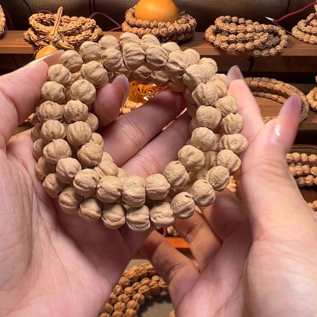 羽***叶柏木吊坠奶油皮莲花微磨长串