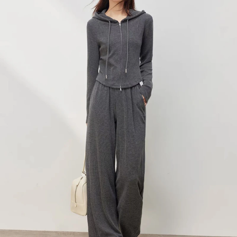 运动休闲套装2025秋季新款双开拉链连帽开衫外套两件套7022