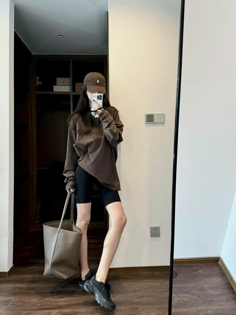 韩系时尚简约风T恤2025夏季新款休闲慵懒宽松长袖上衣百搭短裤子