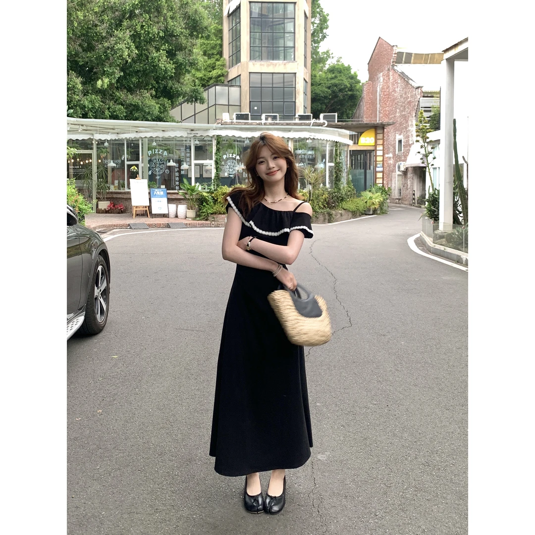 切糕自制【曼妙舞曲】小个子春夏洋气女千金财阀通勤贵系黑色连衣裙