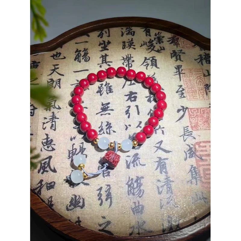 含辰砂工艺品单圈手串 醒狮 白珠（无礼盒）302