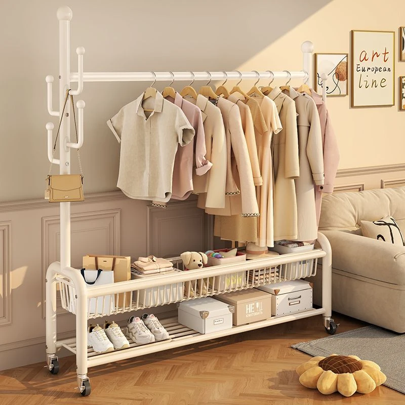 【巨粗32管】衣帽架落地卧室家用室内双杆晾晒衣服架子移动挂衣架