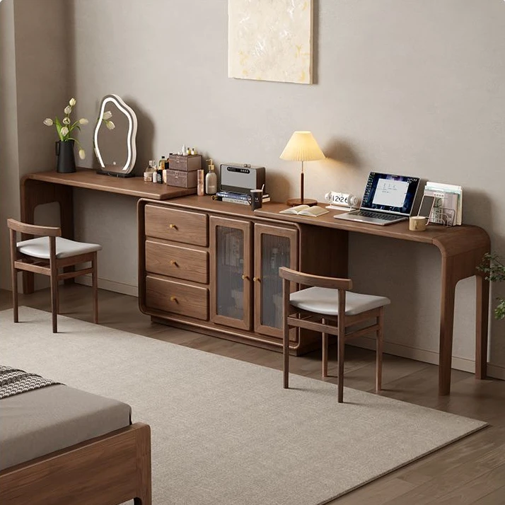 现代简约轻奢实木转角书桌斗柜一体床尾收纳家用设计师款2025新款