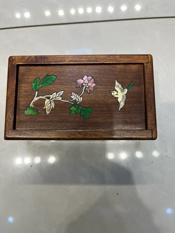 老物件花梨木螺钿镶嵌喜鹊机关盒