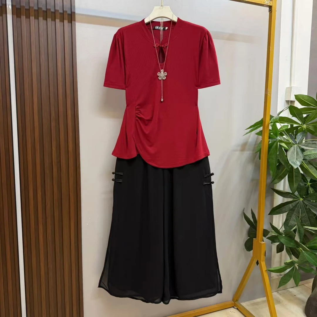 新款大码女装时尚洋气复古上衣十阔腿裤（可单拍）