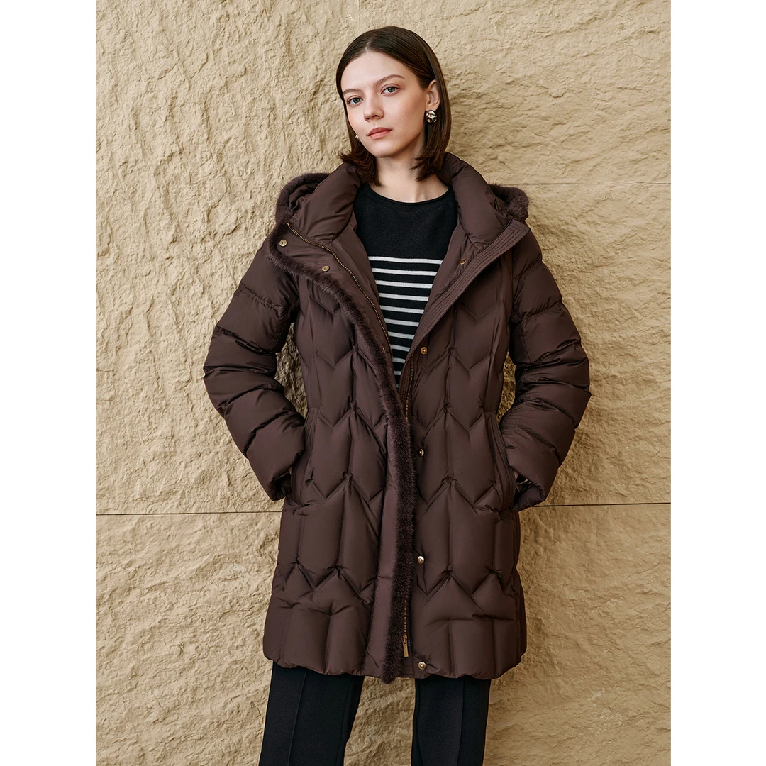 【高奢系列-水貂】INSUN恩裳冬款时尚水貂毛领鹅绒羽绒服9C64508680