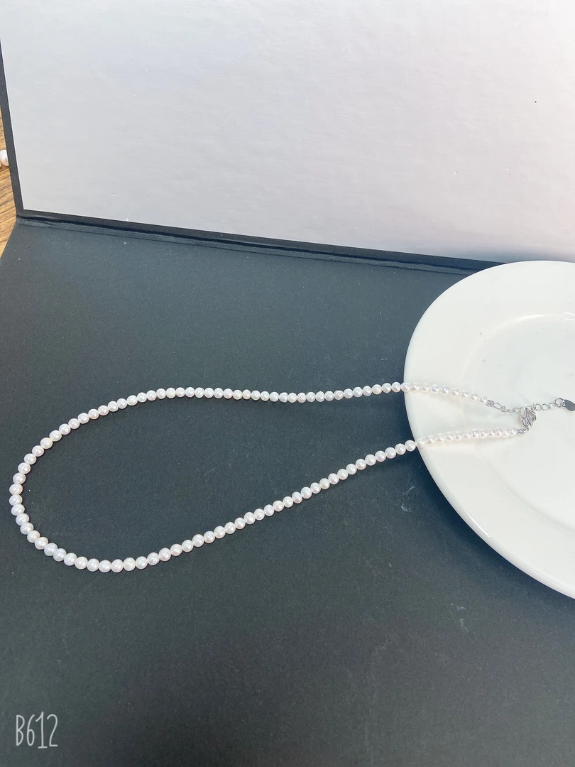 天然淡水珍珠C92#鸡蛋圆白色珍珠项链3-4m