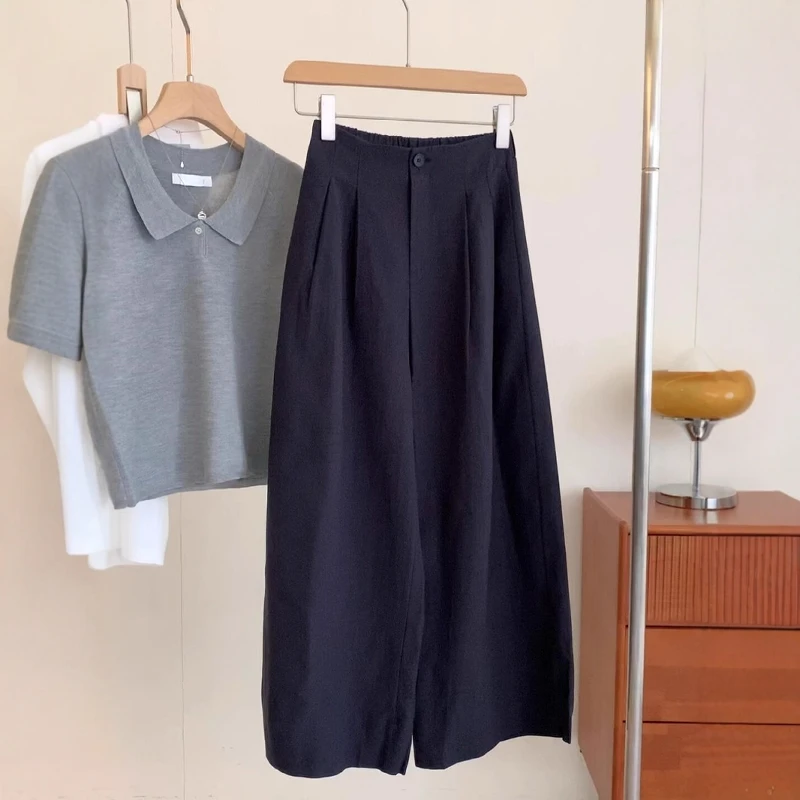 夏季薄款阔腿裤女韩系高级感遮跨显瘦直筒裤宽松百搭休闲长裤ins