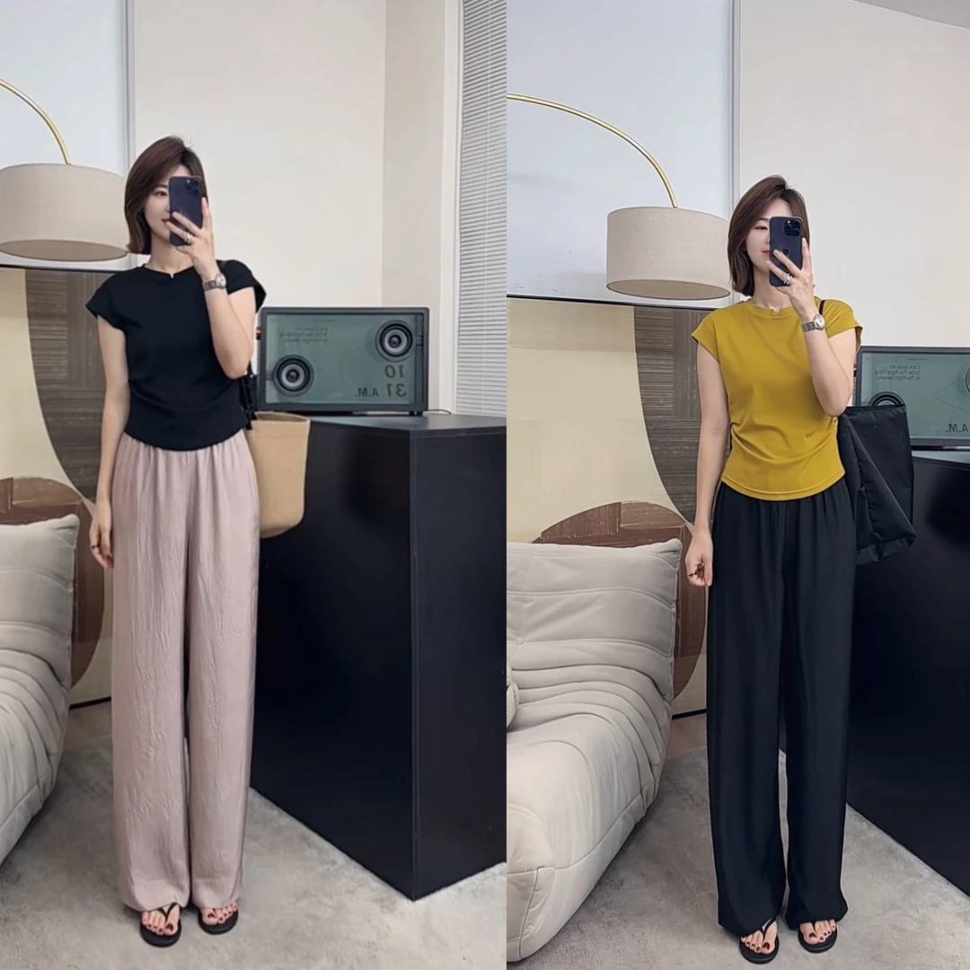 【米可家】夏季必入100%醋酸窄版显瘦阔腿裤1852