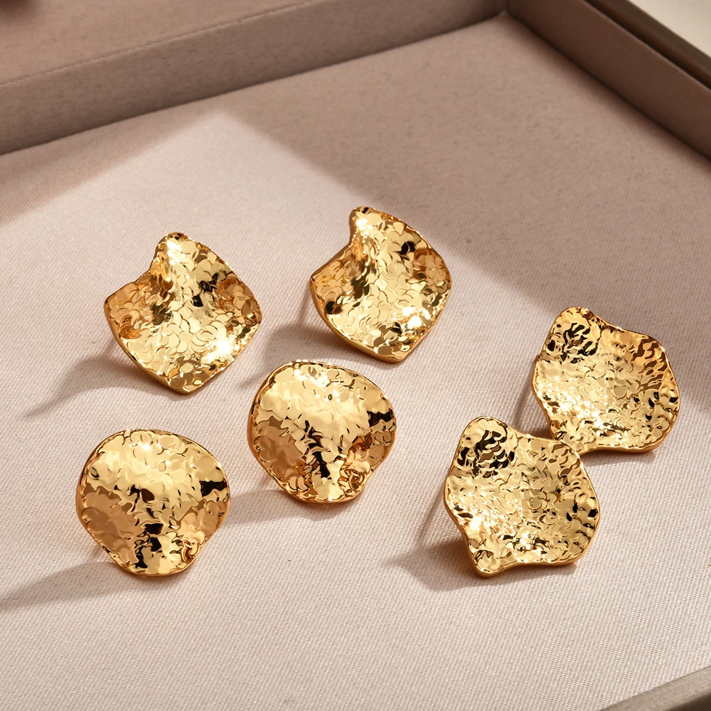 铜合金耳饰 鼎溢欧美时尚设计感褶皱爆闪纹理耳钉复古圆形yh