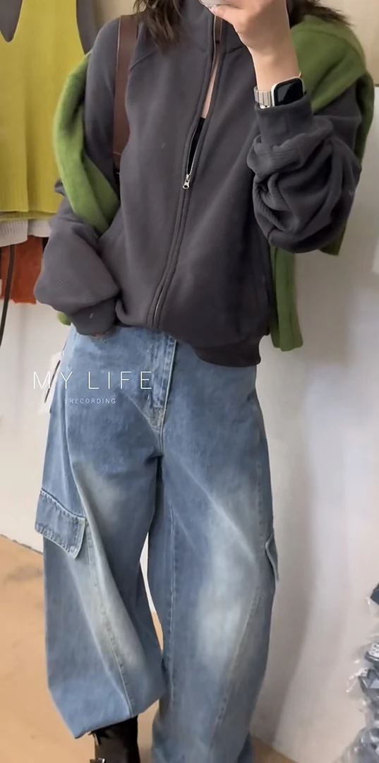 【银子亲选】秋冬卫衣休闲风网红条纹拉链短款立领秋季