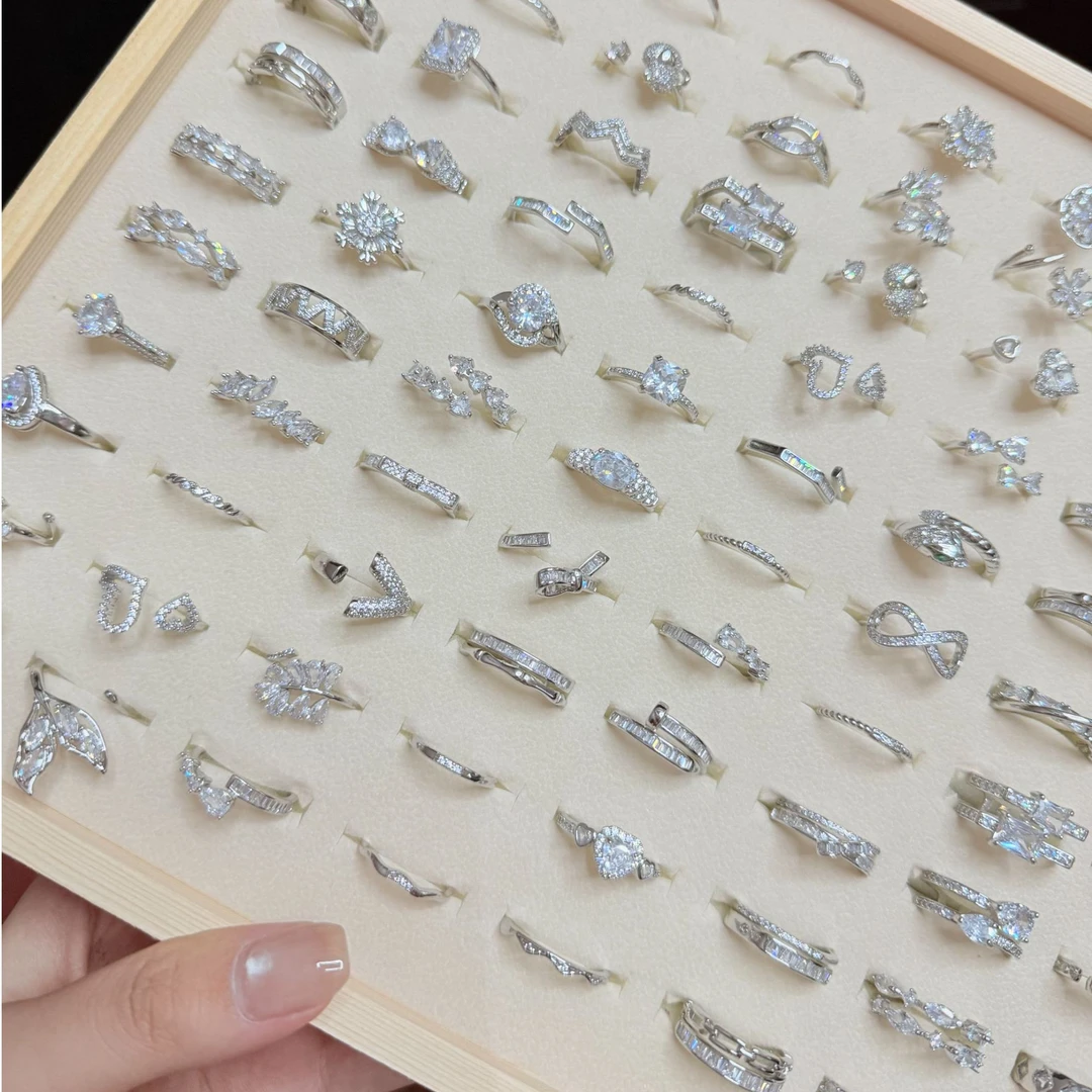 铜合金锆石戒指 铜合金戒指时尚百搭个性ins韩版小众可调节戒指