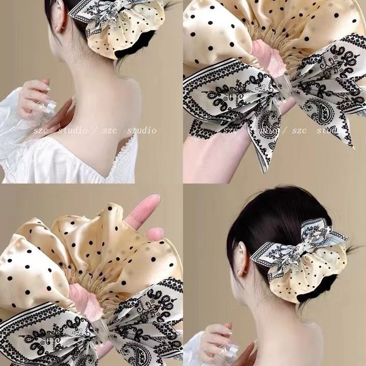 阿蕊 复古腰果花蝴蝶波点缎面大肠发圈