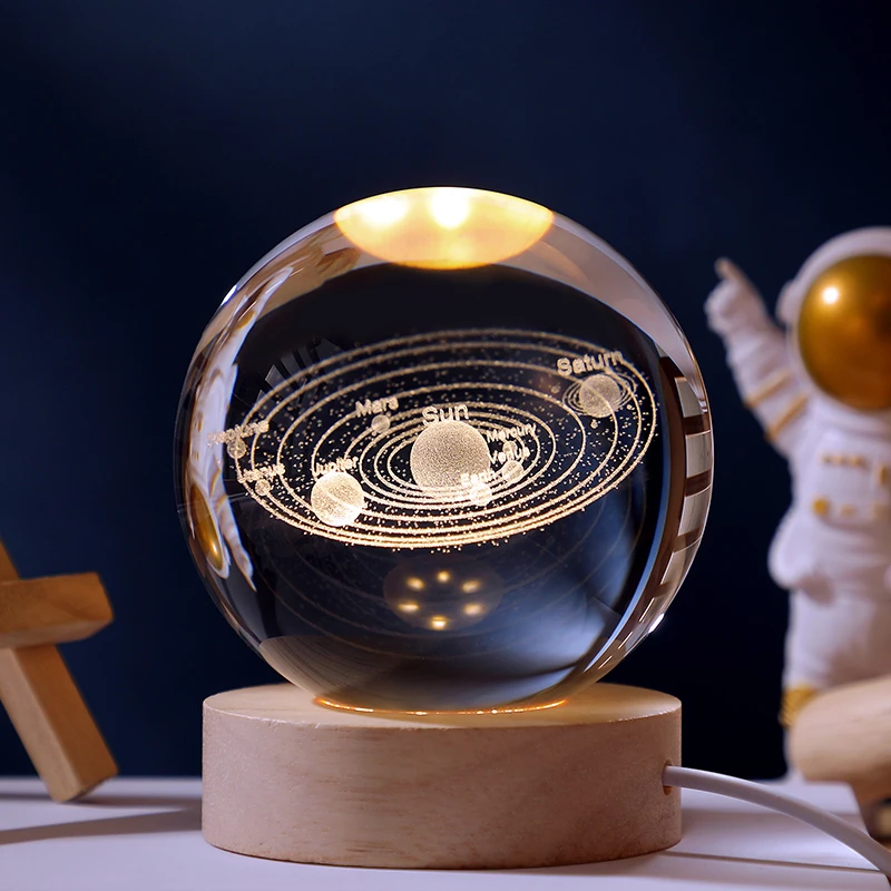 发光太阳系水晶球桌面小夜灯摆件星空玻璃球装饰品生日礼物女七夕