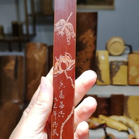 竹竹雕荷花书签手把件