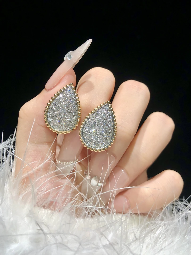 18K金满钻K白/K黄大水滴耳扣 CZ(定制品质48小时鉴赏期)