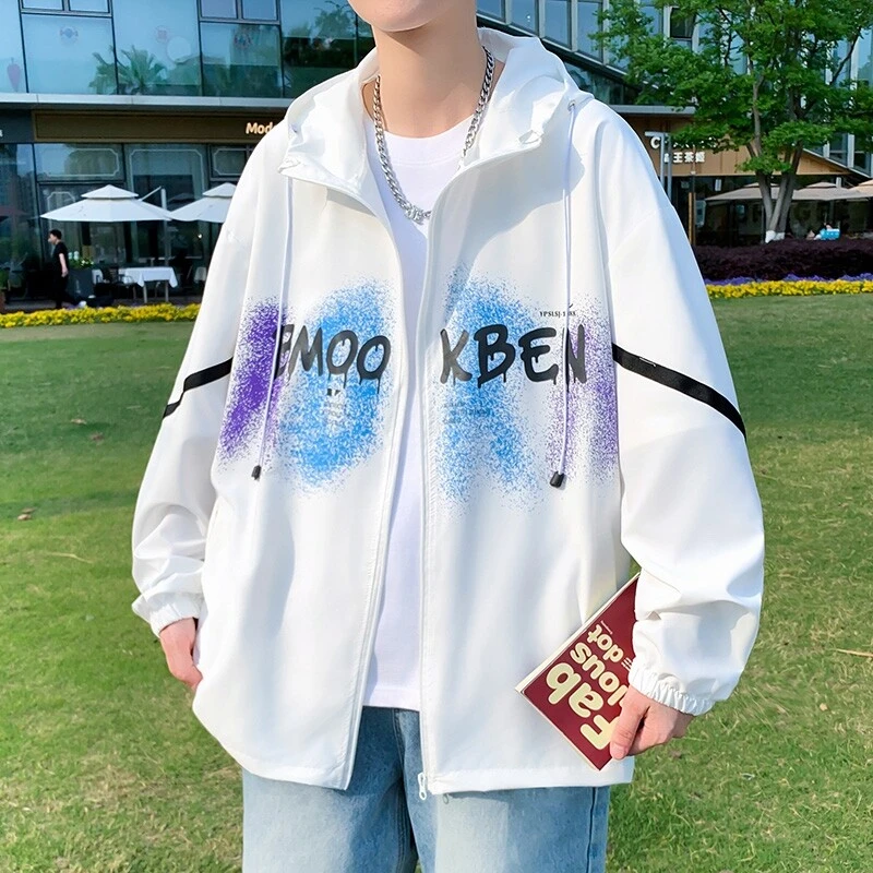 夏季新款青少年透气薄款时尚印花设计感轻薄透气夹克男字母上衣