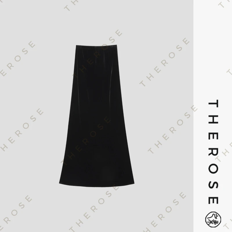 之柔【丝绒裙】时尚气质松紧高腰半身裙优雅高密斜裁高级感女士长裙