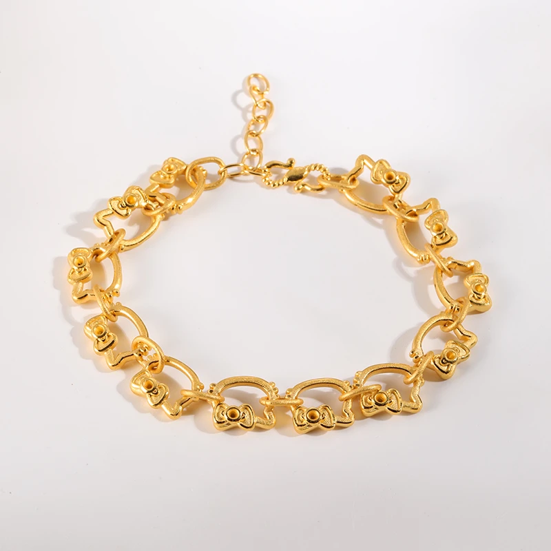 足金999全头KT手链素金3D硬金手链