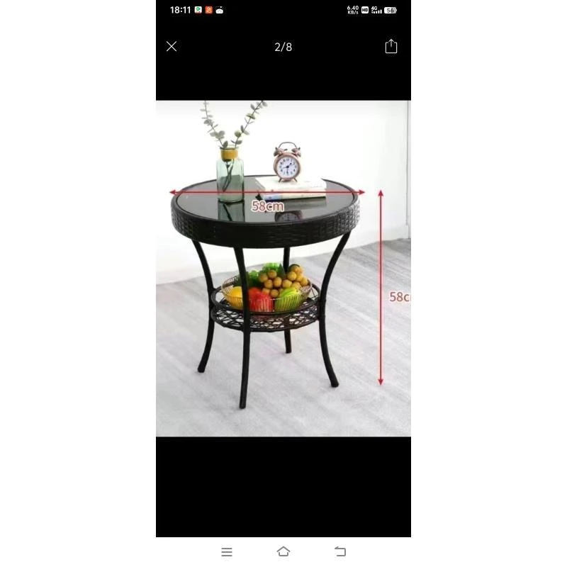 可移动藤茶几无门喷漆田园风圆形