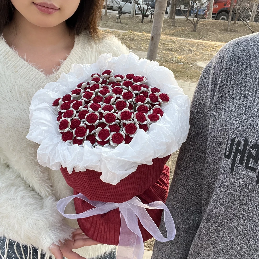 【七夕礼物】手工diy小香风植绒玫瑰花生手捧花材料包送女朋友礼物