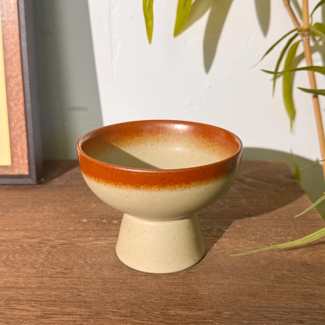 泥古烧高颜值粗陶高足冰淇淋球杯