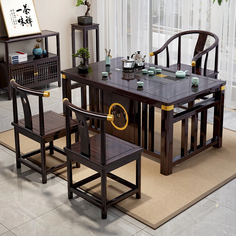 仿古阳台茶几实木茶桌椅组合家用茶桌一体一整套三件套功夫泡茶台