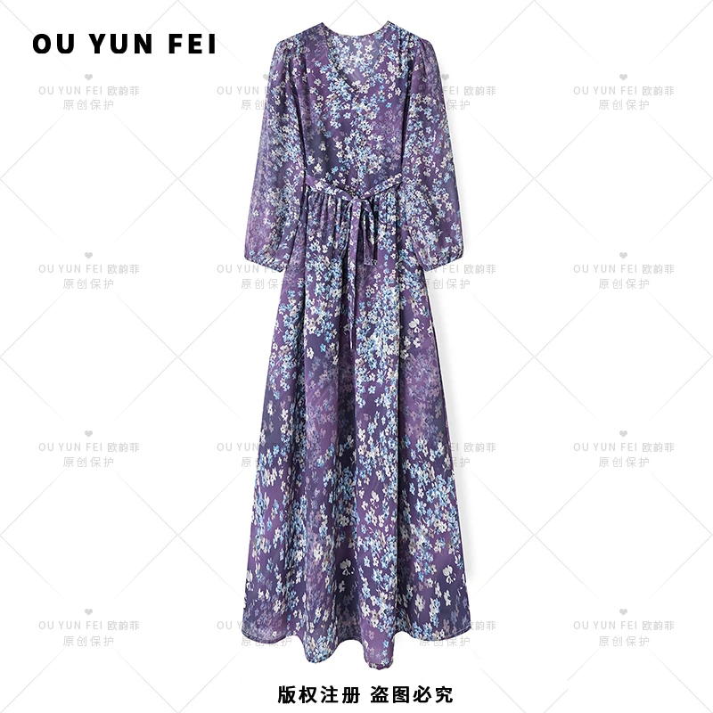 【紫霞仙子】高级感连衣裙新款气质显瘦穿搭时尚洋气印花长裙F2092