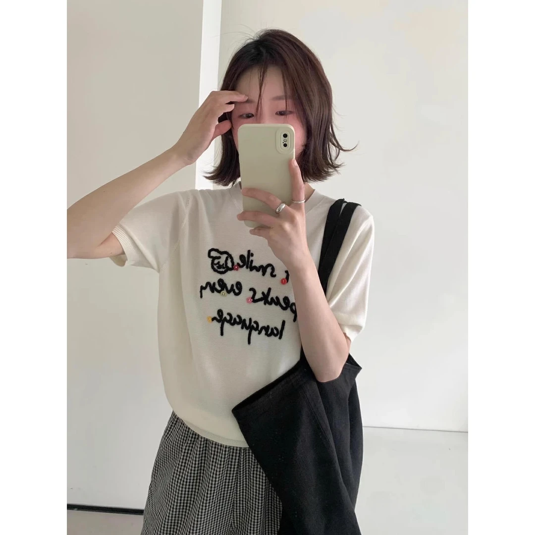 2025夏新款女装时尚短袖减龄立体刺绣字母可爱减龄短袖T恤H7-44