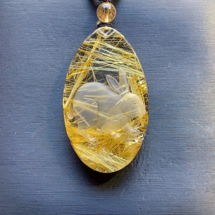 【闪购商品】未镶嵌颈饰发晶天然钛晶生肖兔吊坠